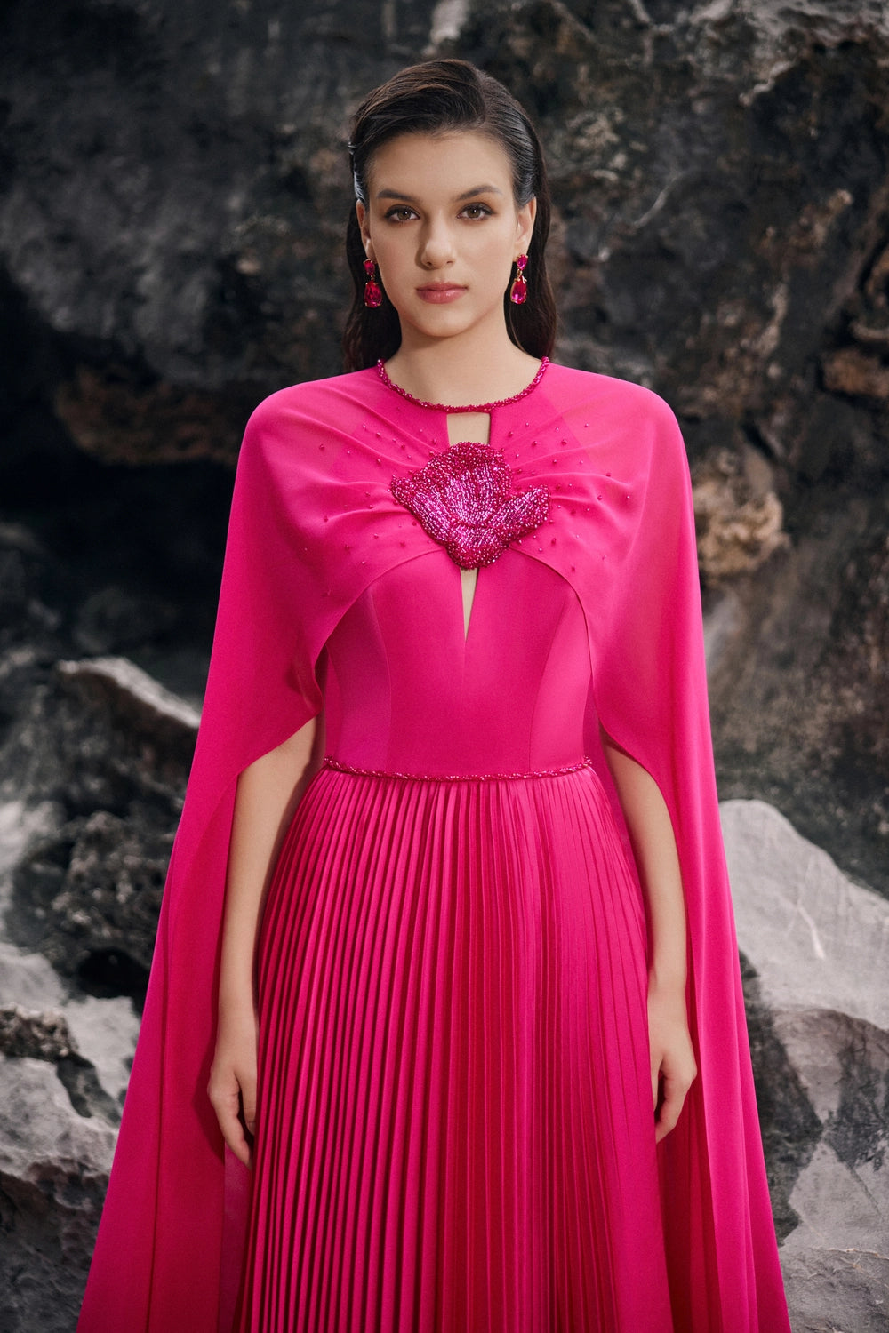 Long Sleeves Cape Pleated Dress